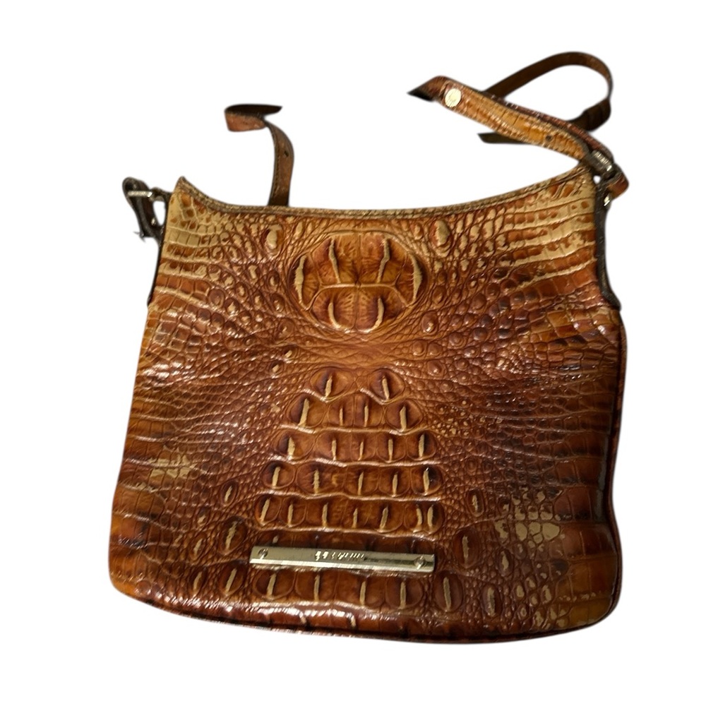 Brahmin Brown Crocodile Embossed Crossbody Bag adjustable strap nice - Picture 1 of 11